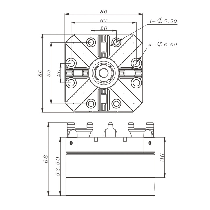 Especificação de mandril pneumático quadrado de 80 mm