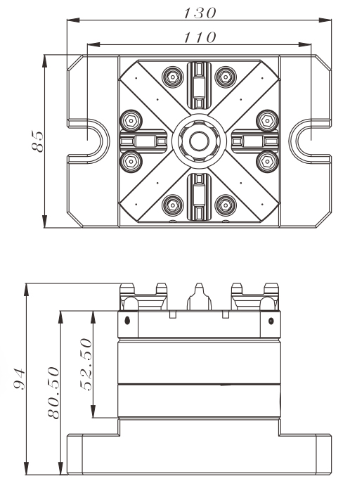 Especificação de mandril pneumático CNC quadrado de 80 mm