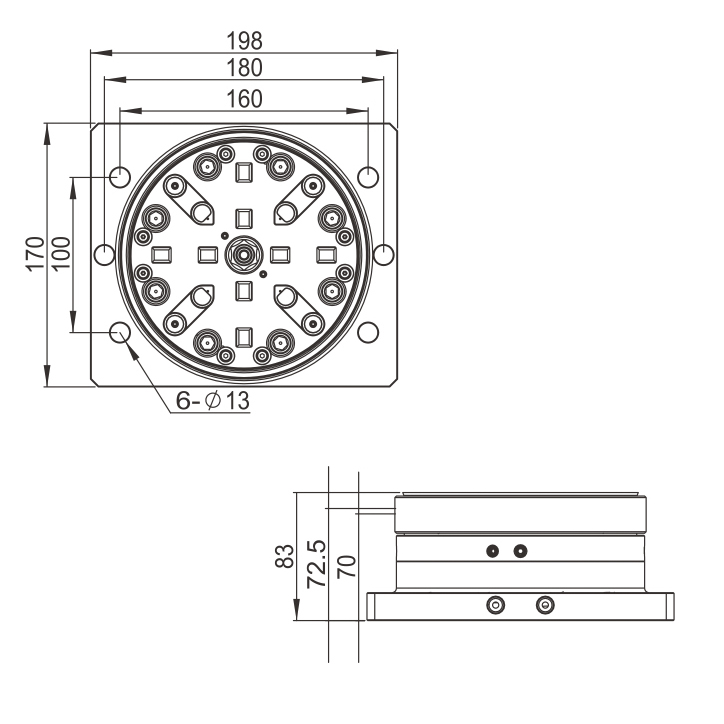 PO-3M0048-3M D150 CNC Mandril Pneumático - Especificação