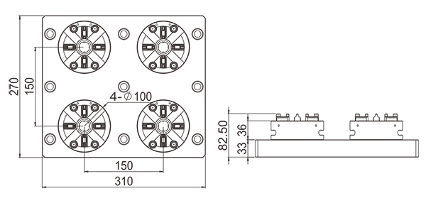 Mandril manual 4 em 1 D100 com placa de base CNC ER-036345